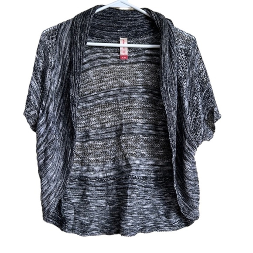 No Boundaries Black & Gray Open-Front Short-Sleeve Cardigan